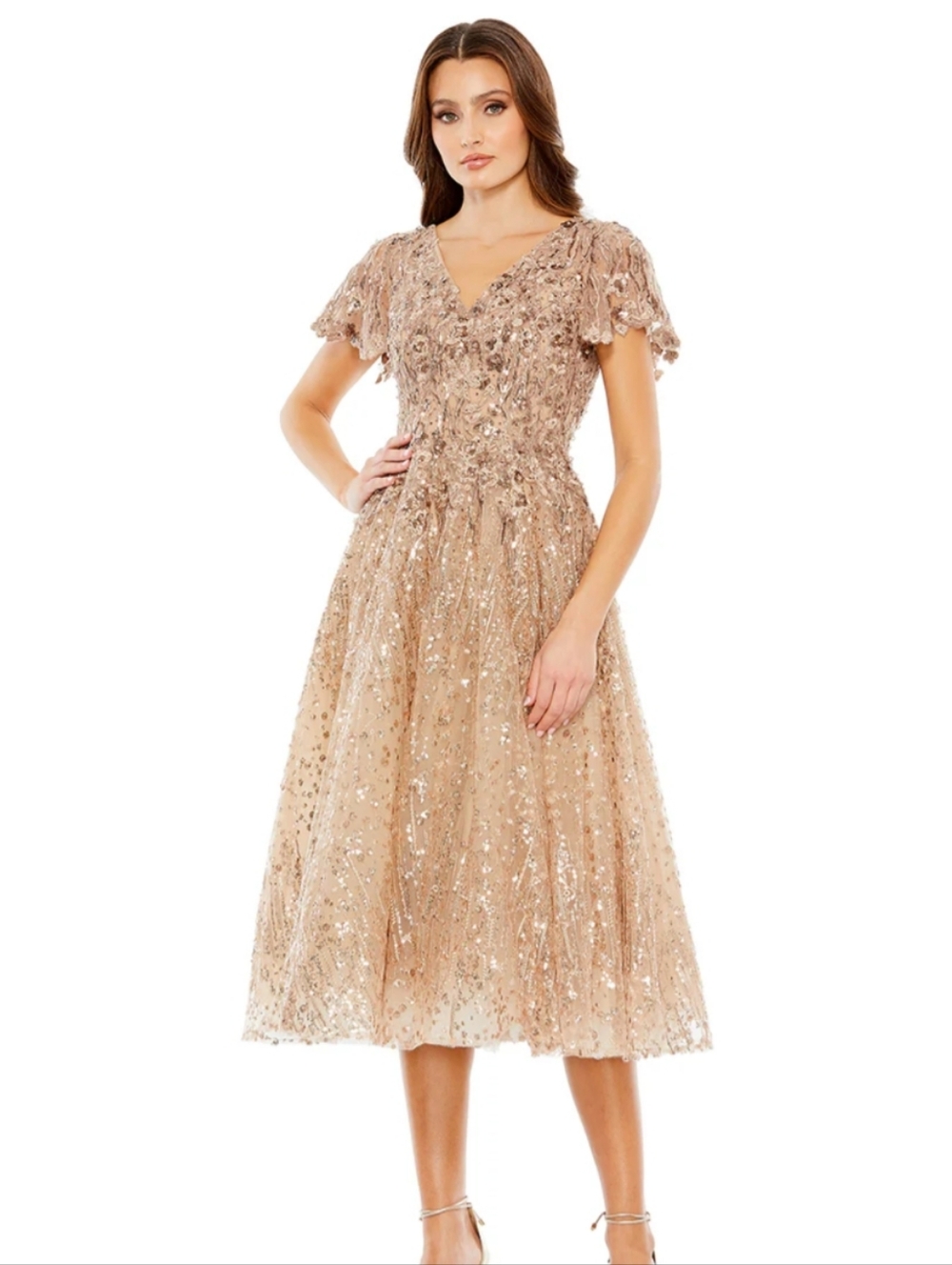 MAC DUGGAL Size 18 NWT Embellished Butterfly Fit and Flare Tea-Length Dress